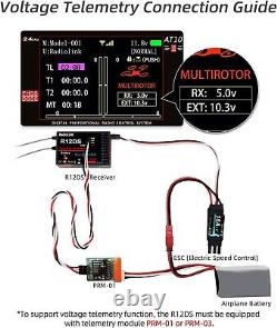 12 Channels RC Transmitter and Receiver R12DS 2.4GHz Radio Remote, Voltage Te