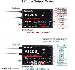 12 Channels RC Transmitter and Receiver R12DS 2.4GHz Radio Remote, Voltage Te