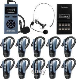 2.4G Wireless Tour Guide System 200m Range 1 Transmitter 10 Earhook Receivers