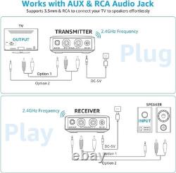2.4GHz 1 TX+2 RX Wireless Audio Transmitter Receiver Set for TV, 25ms Low Lat