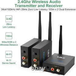 2.4GHz 1 TX + 2 RX Wireless Audio Transmitter and Receiver for TV, 20ms Ultra