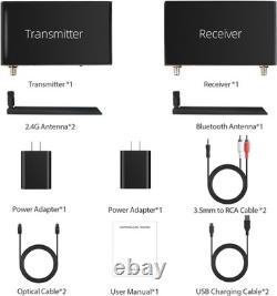 2.4GHz Wireless Audio Transmitter Receiver ARC Optical RCA 50M Bluetooth 5.3