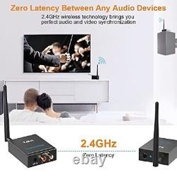 2.4Ghz Wireless Audio Transmitter Receiver for TV, 320ft Long Range 2 in 1