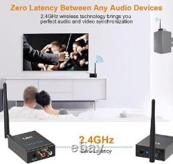 2.4Ghz Wireless Audio Transmitter Receiver for TV, 320ft Long Range 20ms Low