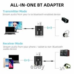 2IN1 3.5mm Bluetooth 5.0 Transmitter Receiver Car Wireless Audio Adapter USB Lot