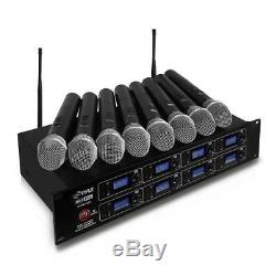 8-Channel Wireless Microphone & Receiver System 8 Handheld Transmitter Mics