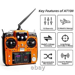 AT10II 12 Channels RC Transmitter and Receiver R12DS 2.4GHz Radio Orange