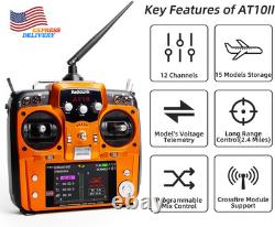 AT10II 12 Channels RC Transmitter and Receiver R12DS 2.4Ghz Radio Remote NEW USA