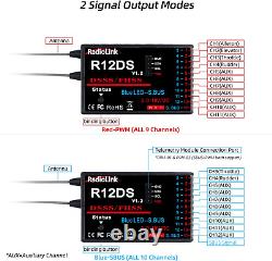 AT10II 12 Channels RC Transmitter and Receiver R12DS 2.4Ghz Radio Remote, Voltag