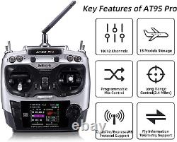 AT9S Pro 10/12 Channels 2.4Ghz RC Radio Transmitter and Receiver R9DS Remote Con