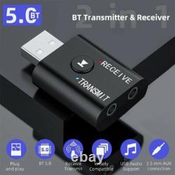 Bluetooth 5.0 2in1 Transmitter Receiver Car Wireless Audio Adapter USB 3.5mm lot