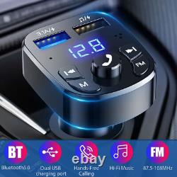 Bluetooth 5.0 Car Wireless FM Transmitter Adapter 2USB PD Charger AUX Hands lot