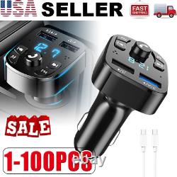 Bluetooth 5.0 Car Wireless FM Transmitter Adapter 2USB PD Charger Hands-Free Lot