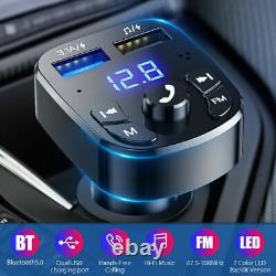 Bluetooth 5.0 Car Wireless FM Transmitter Adapter 2USB PD Charger Hands-Free Lot