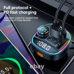 Bluetooth 5.0 Car Wireless FM Transmitter Adapter USB PD Charger AUX Hands LOT