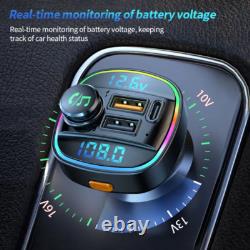 Bluetooth 5.0 Car Wireless FM Transmitter Adapter USB PD Charger AUX Hands LOT