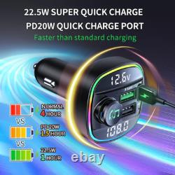 Bluetooth 5.0 Car Wireless FM Transmitter Adapter USB PD Charger AUX Hands LOT