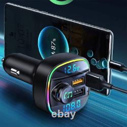 Bluetooth 5.0 Car Wireless FM Transmitter Adapter USB PD Charger AUX Hands LOT
