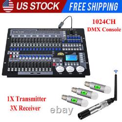 DMX 1024CH Controller Console + Wireless Receiver Transmitter For Stage Lights