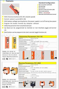 Hoist Radio Crane Transmitter & Receiver Wireless Remote Control with Safety Key