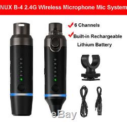 NUX- b-4 6 Channel XLR 2.4GHz Wireless Microphone Snap-On Transmitter Receiver