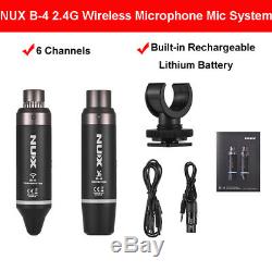 NUX- b-4 6 Channel XLR 2.4GHz Wireless Microphone Snap-On Transmitter Receiver