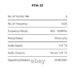 PhenyxPro Wireless in Ear Monitor System, Quad-Channel Wireless IEM SystemPTM-33