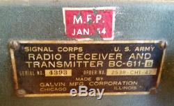 Signal Corps Army Bc-611-b Walkie Talkie Radio Receiver+ Transmitter Mfp Jan 54