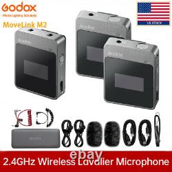 US Godox MoveLink M2 2Transmitter+1Receiver 2.4G Wireless Lavalier Microphone