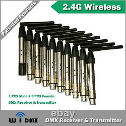 W-DMX Wireless DMX512 Transmitter and Receiver, 1 Male and 9 Female