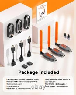 Wireless HDMI Transmitter and 2 Receivers, 4K Decode 1080P Full HD Output, 35